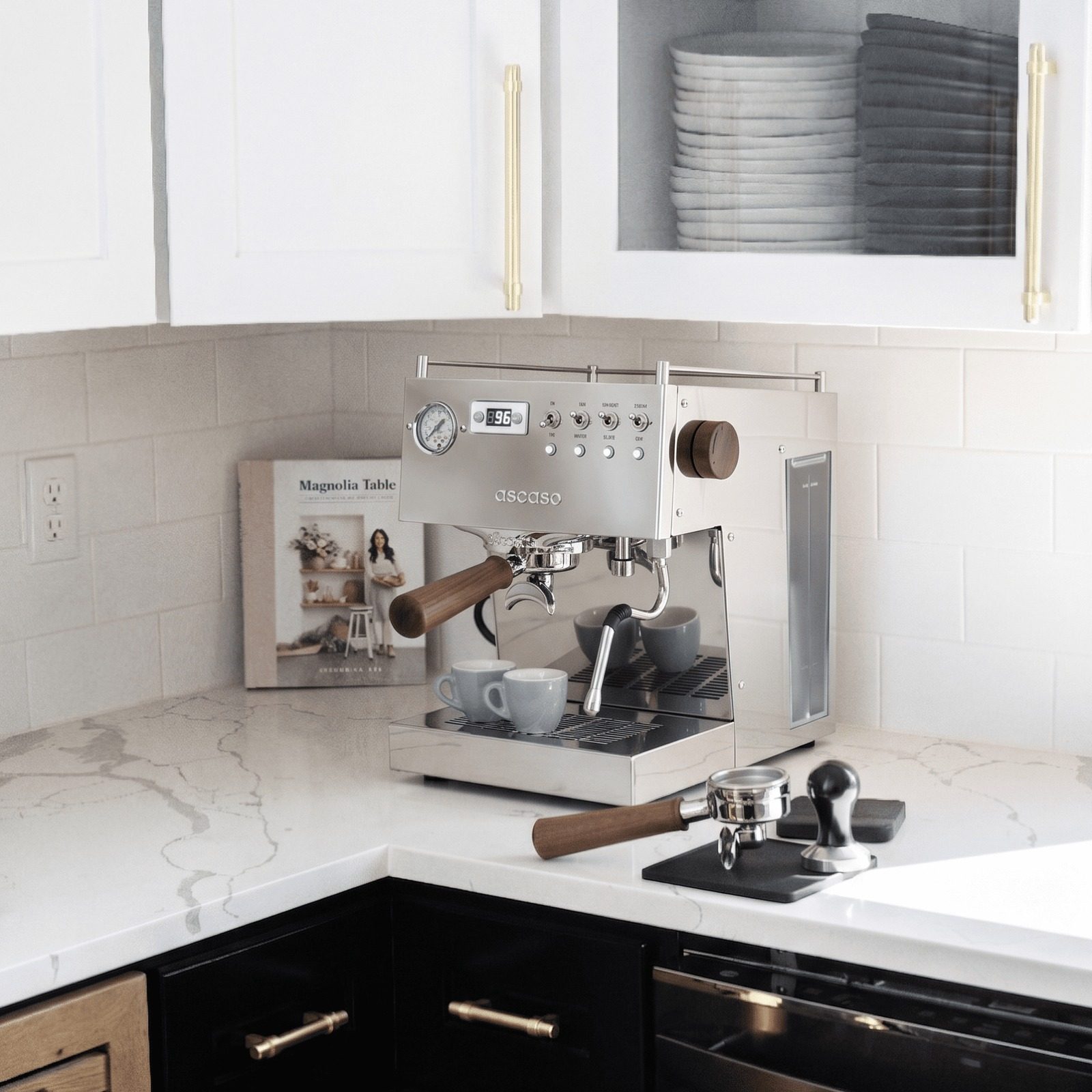 Ascaso Steel DUO PID espresso machine in a kitchen