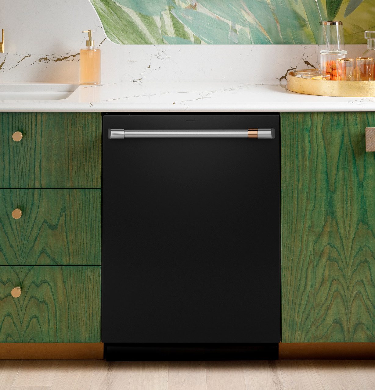Café Appliances CustomFit dishwasher with Ultra Wash top rack in a kitchen