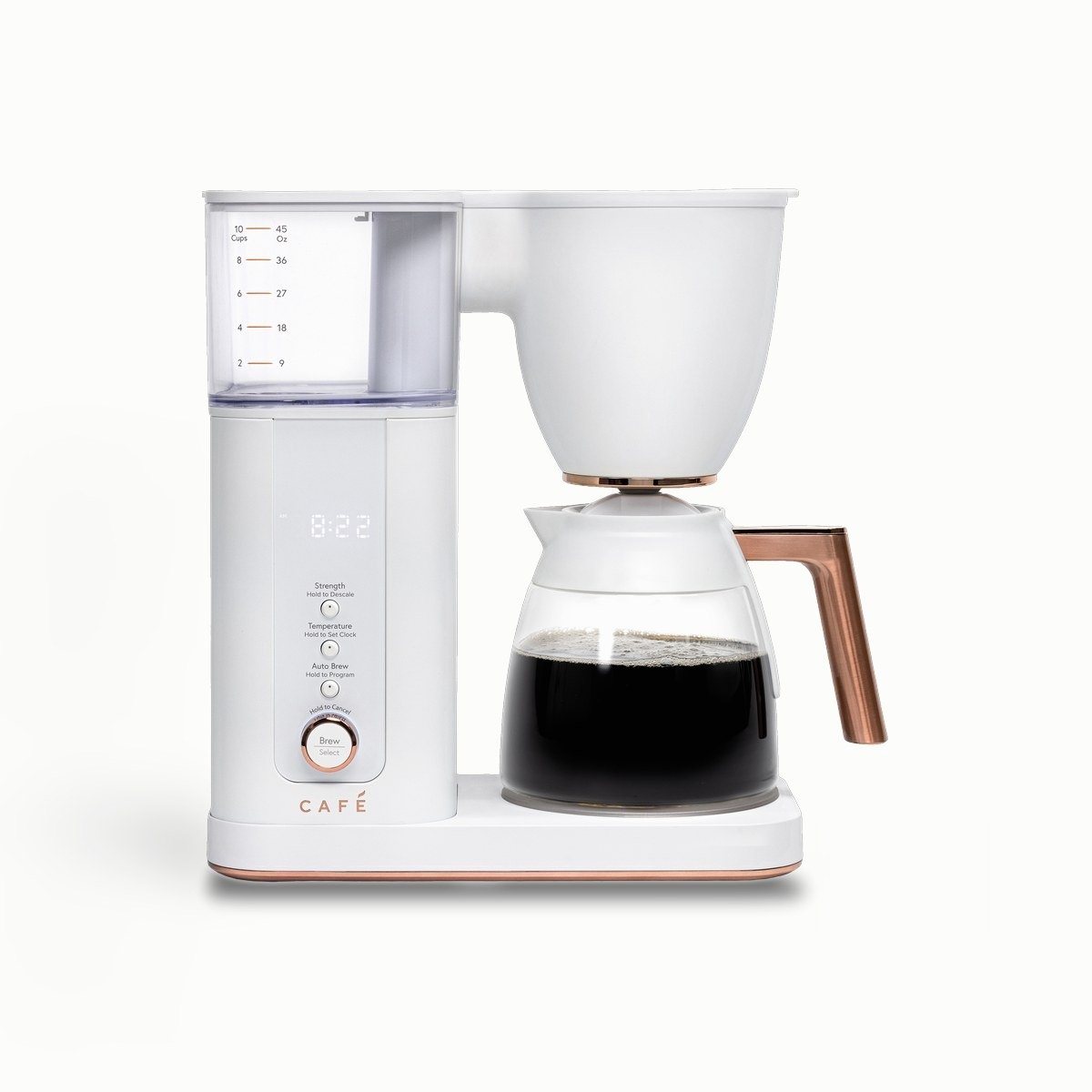 Café Appliances Specialty Drip coffee maker with glass carafe and copper trim (10 cup)