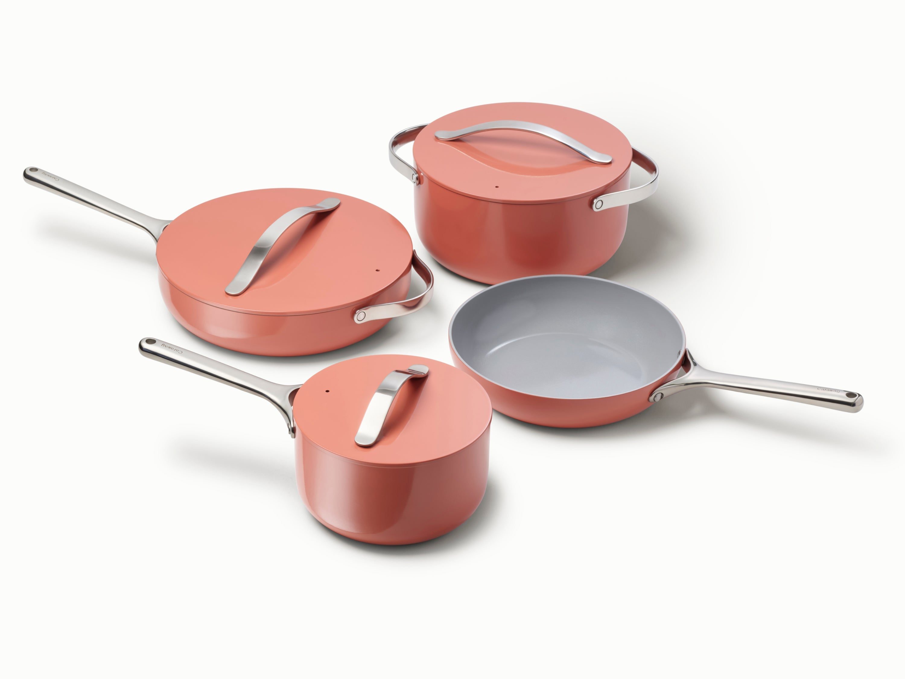 Caraway Ceramic nonstick cookware set in a kitchen