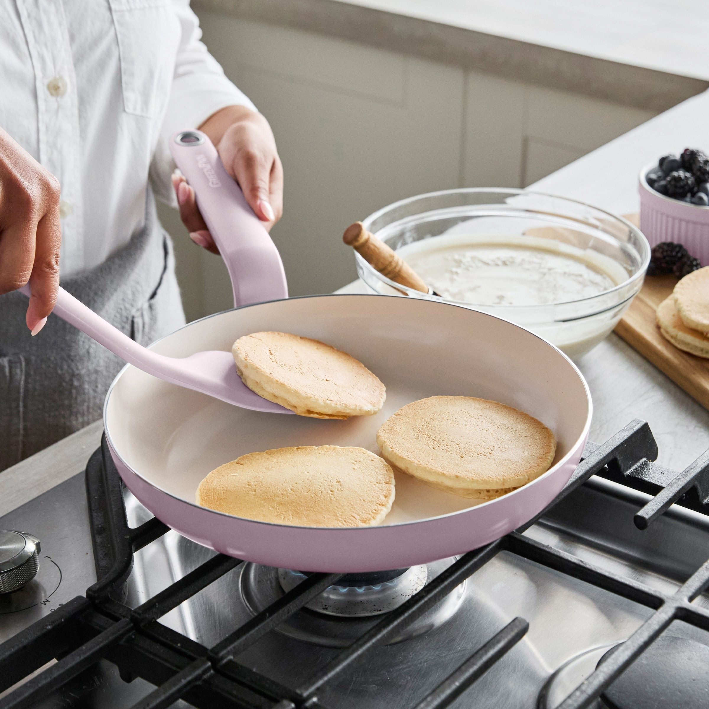GreenPan Rio ceramic nonstick frying pan sets in a kitchen