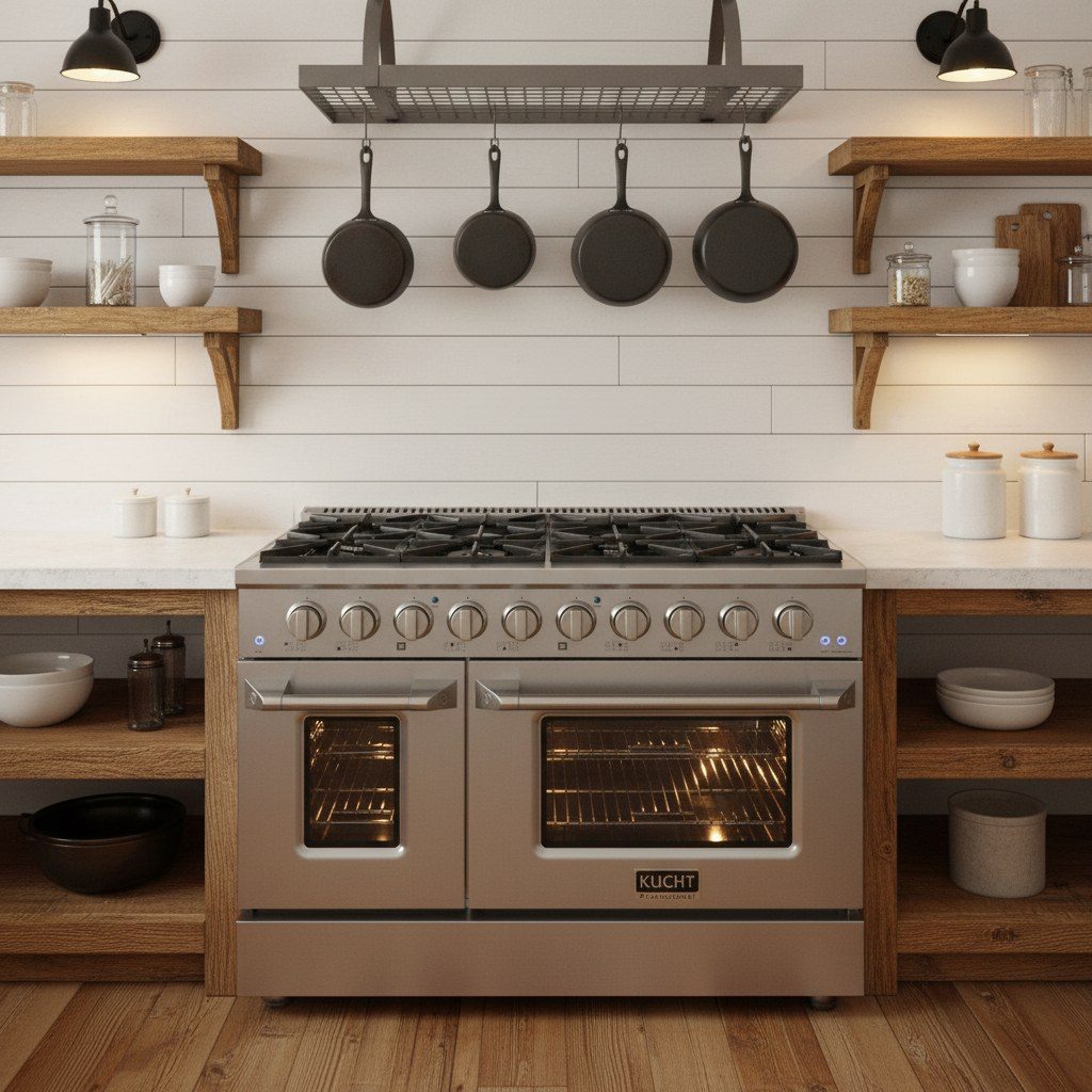 Kucht KDF482 48 in. pro-style dual-fuel range in a room