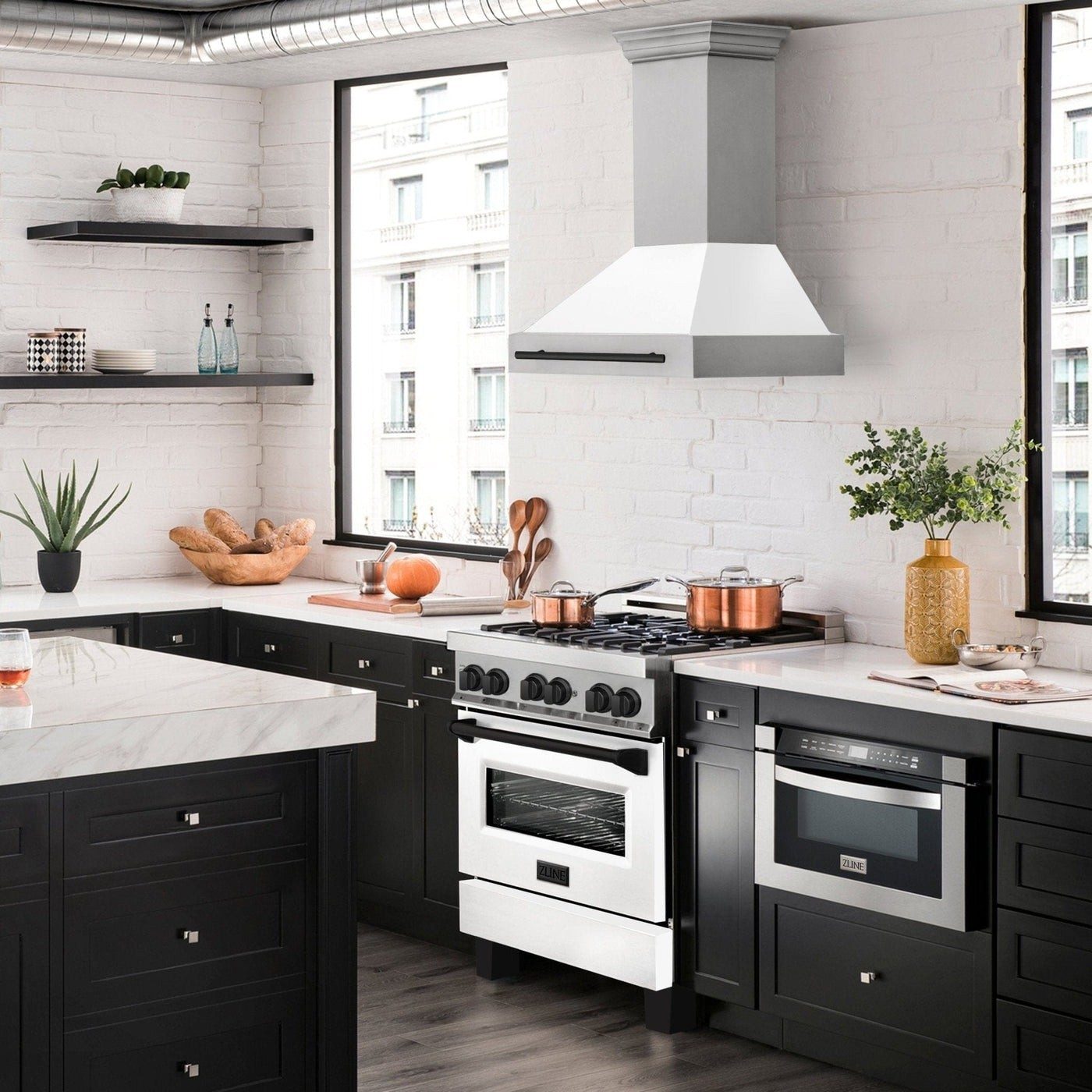 ZLINE Autograph wall-mount range hood, 36 in. in a kitchen