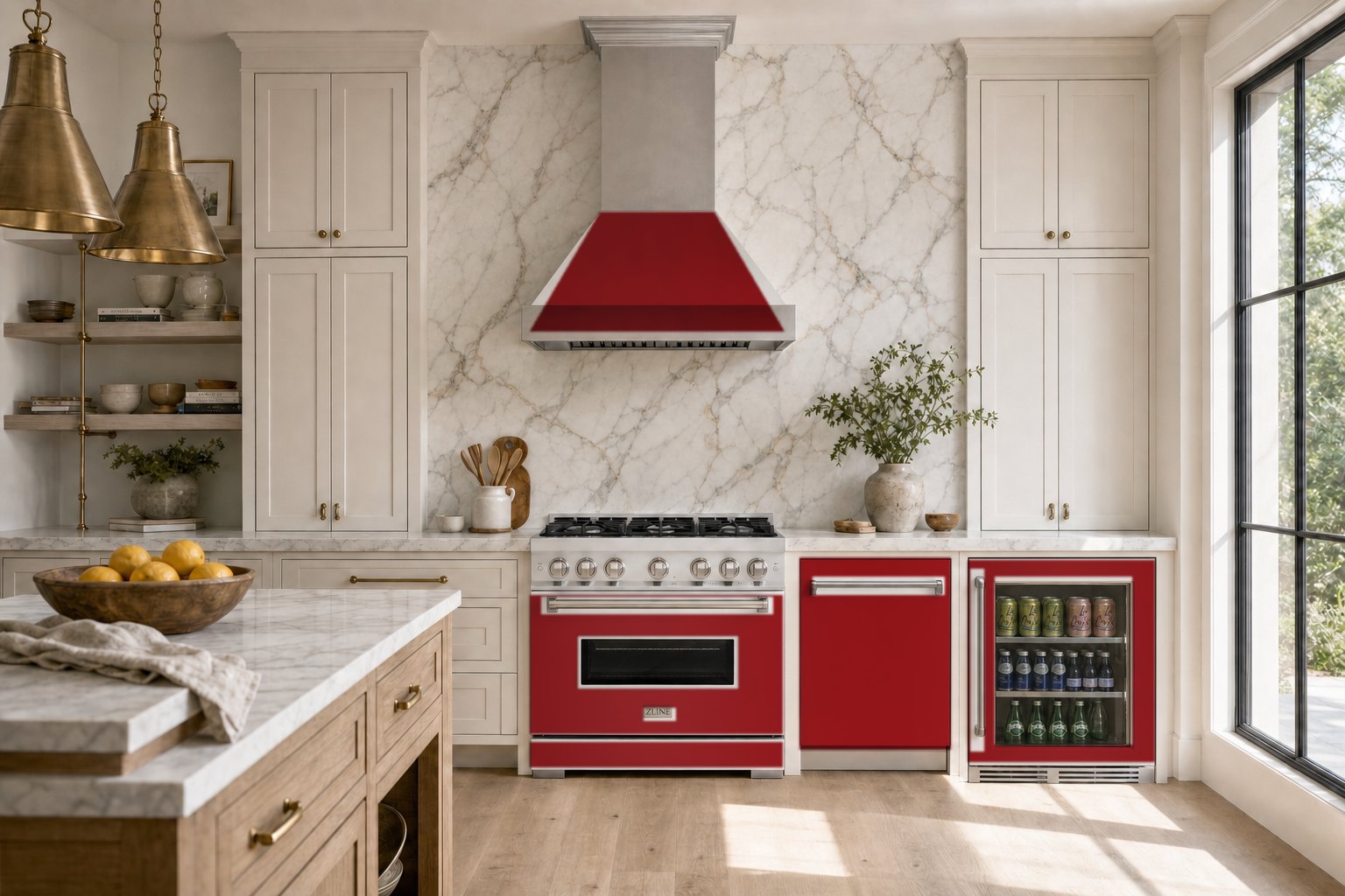 A rendering of the Red Gloss collection in a kitchen