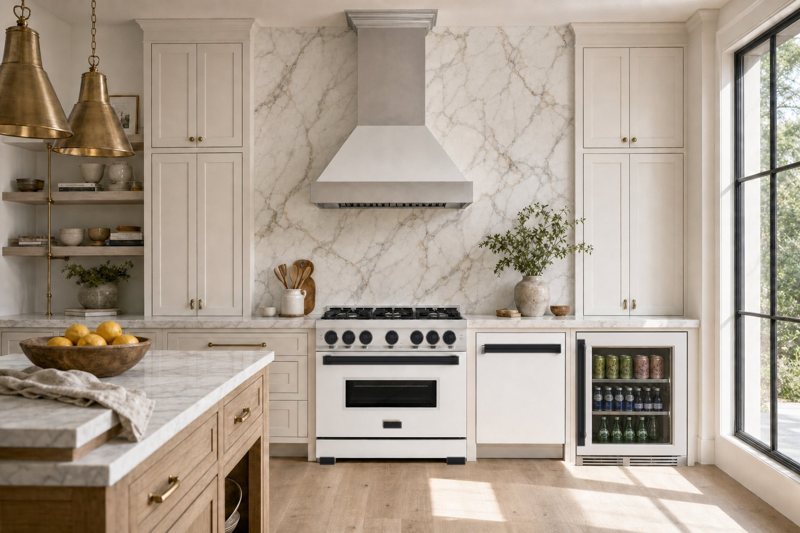 The White Matte collection with matte black hardware, a rendering